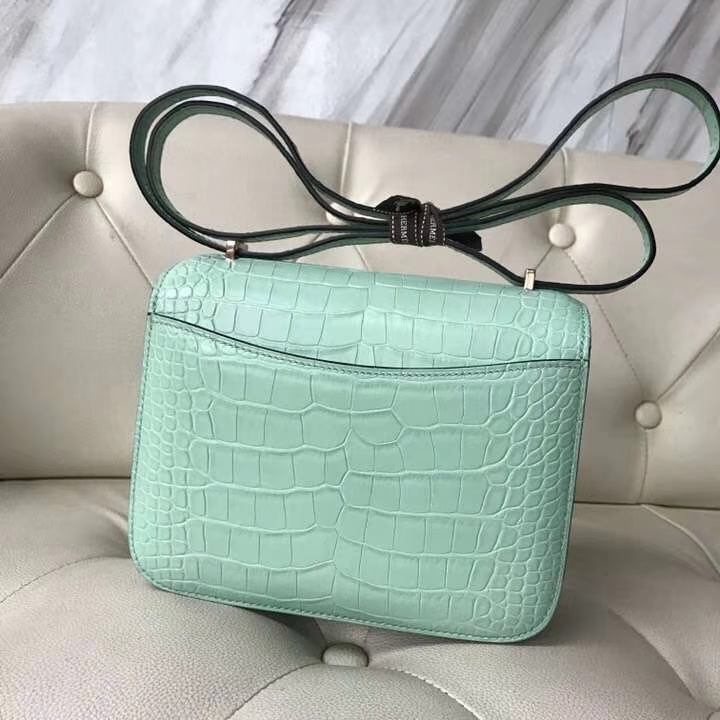 Fashion Hermes 6U Mint Green Alligator Matt Crododile Constance18CM Bag Rose Gold Hardware