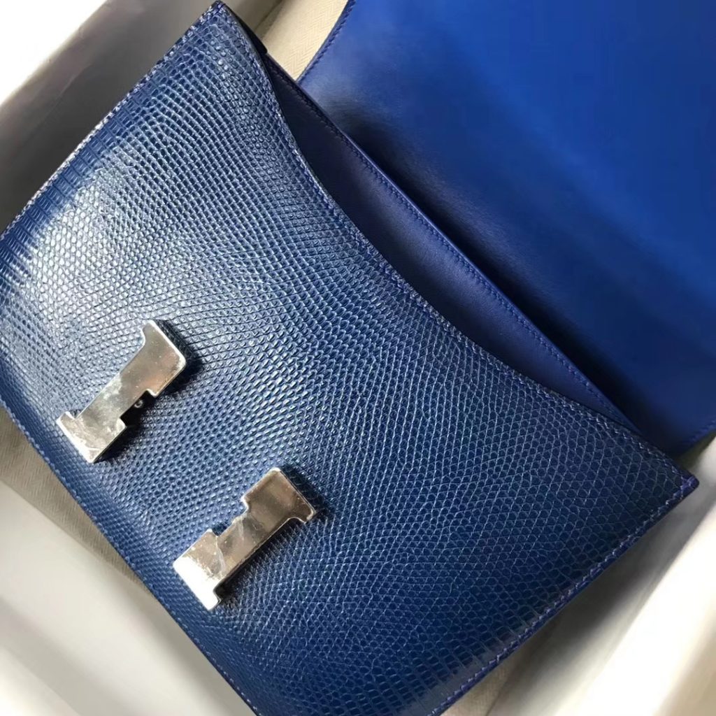 Discount Hermes 7Q Blue Mykonos Lizard Leather Constance23CM Shoulder Bag Silver Hardware