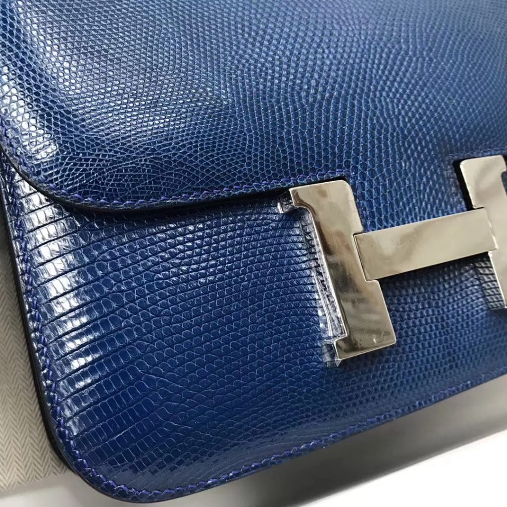 Discount Hermes 7Q Blue Mykonos Lizard Leather Constance23CM Shoulder Bag Silver Hardware