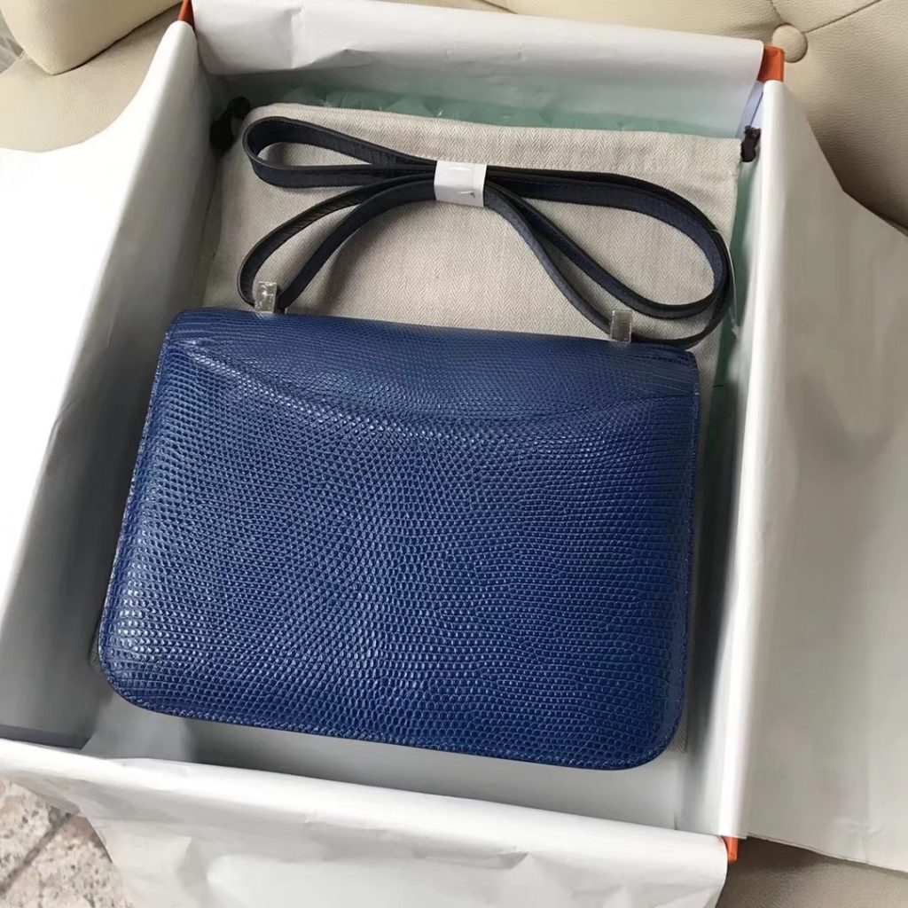 Discount Hermes 7Q Blue Mykonos Lizard Leather Constance23CM Shoulder Bag Silver Hardware