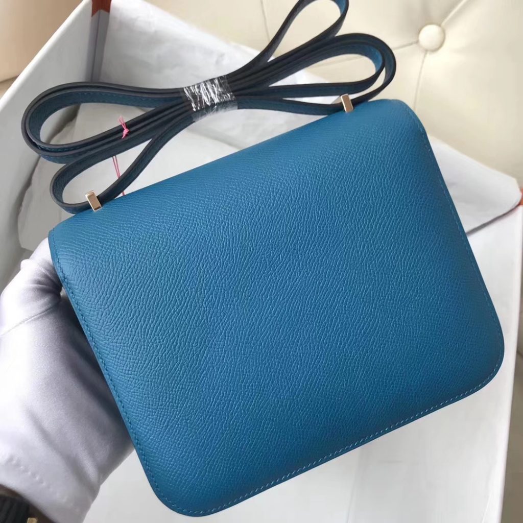 Elegant Hermes 7W Blue Izmir/U4 Vert Verigo inner Constance18CM Shoulder Bag  Rose Gold Hardware