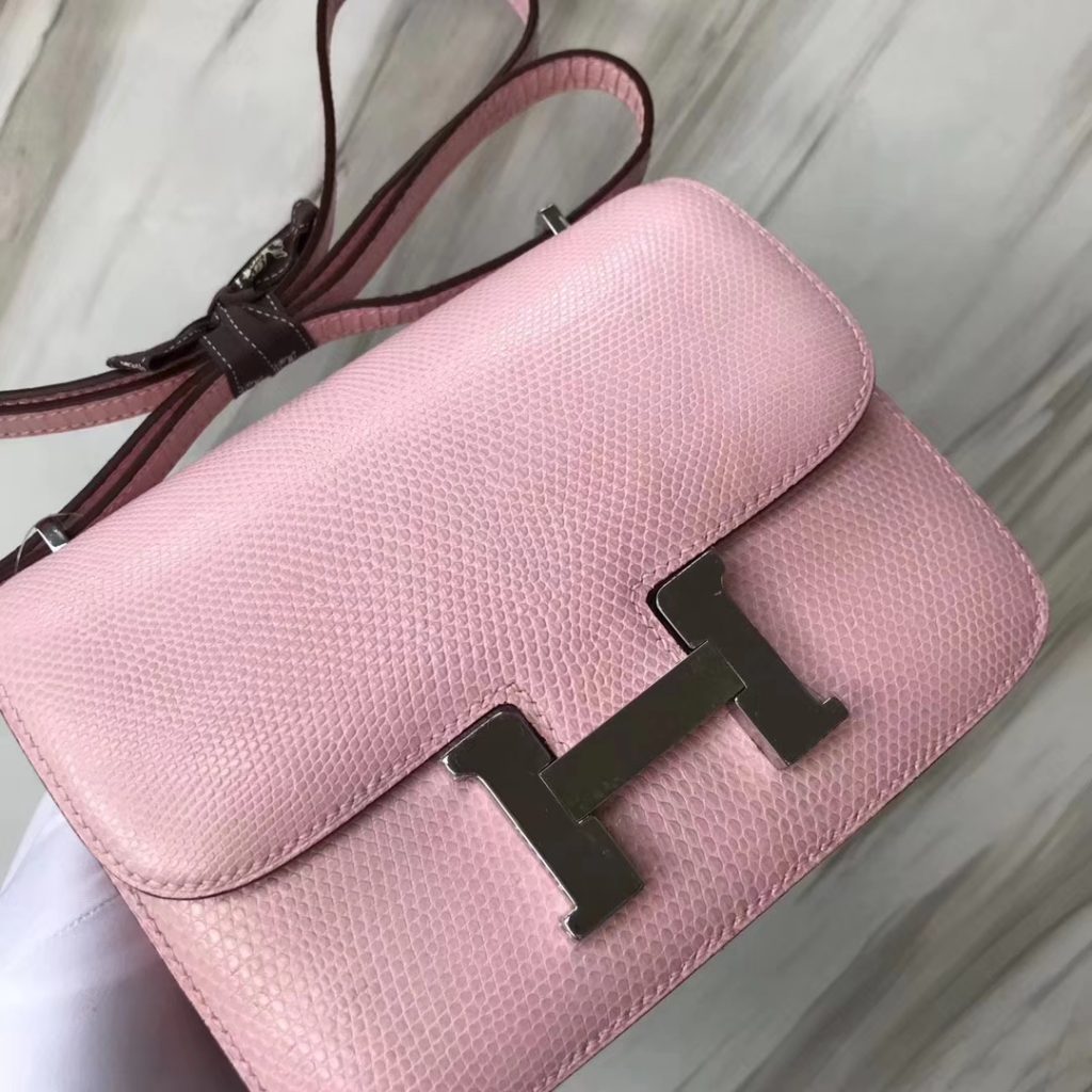 Pretty Hermes Constance Bag18CM in Rose Barbie Lizard Leather Silver Hardware