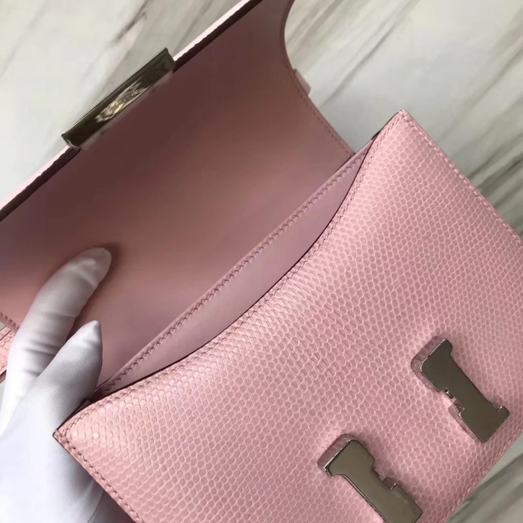 Pretty Hermes Constance Bag18CM in Rose Barbie Lizard Leather Silver Hardware