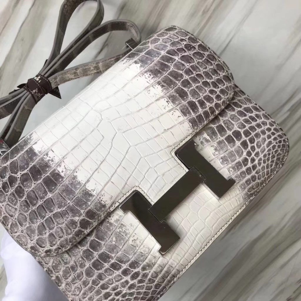Noble Hermes Himalaya Crocodile Leather Constance24CM Shoulder Bag Silver Hardware