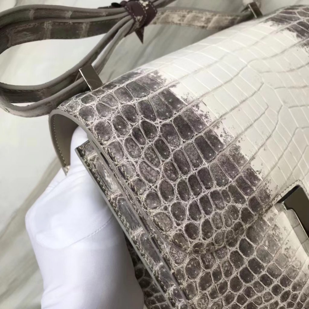 Noble Hermes Himalaya Crocodile Leather Constance24CM Shoulder Bag Silver Hardware