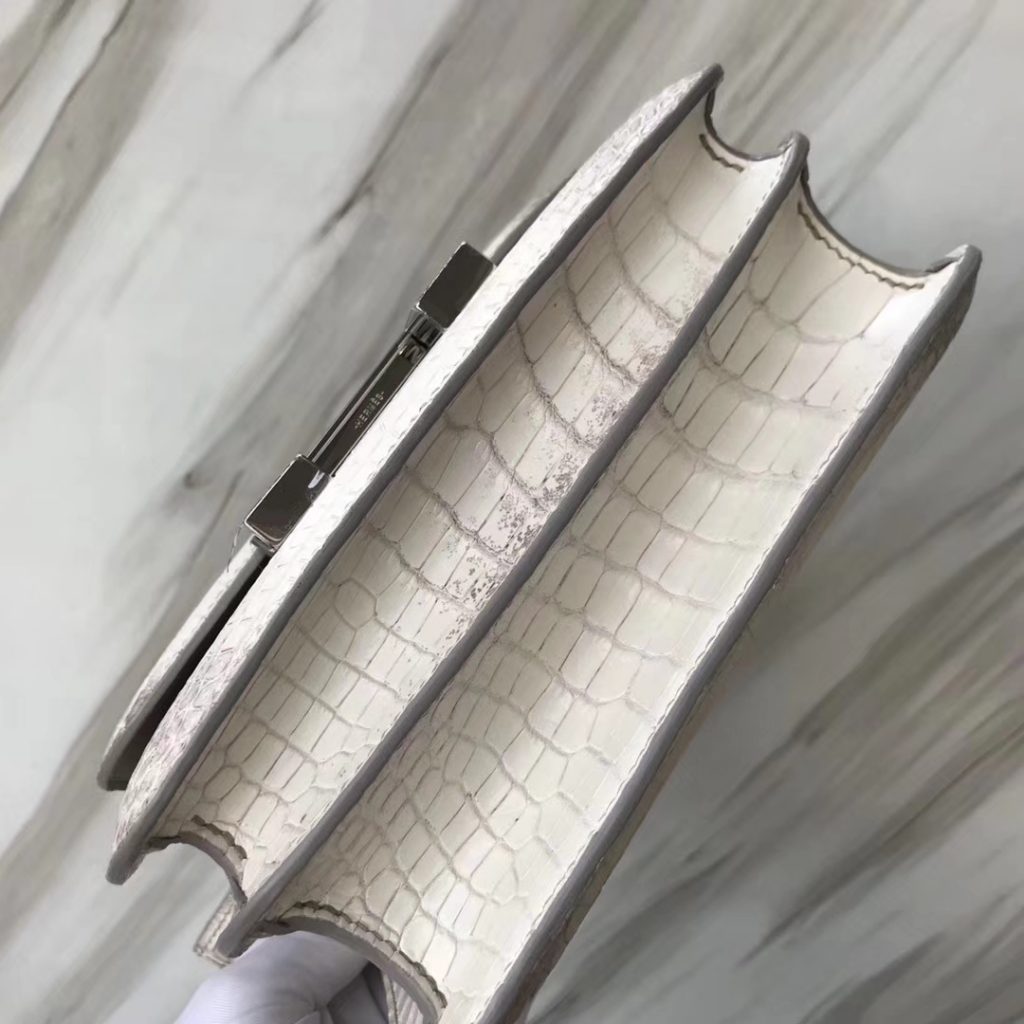 Noble Hermes Himalaya Crocodile Leather Constance18CM Shoulder Bag Silver Hardware