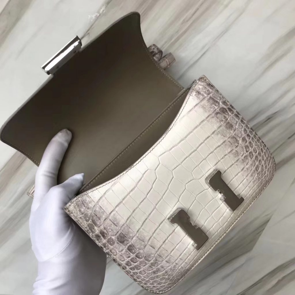 Noble Hermes Himalaya Crocodile Leather Constance18CM Shoulder Bag Silver Hardware