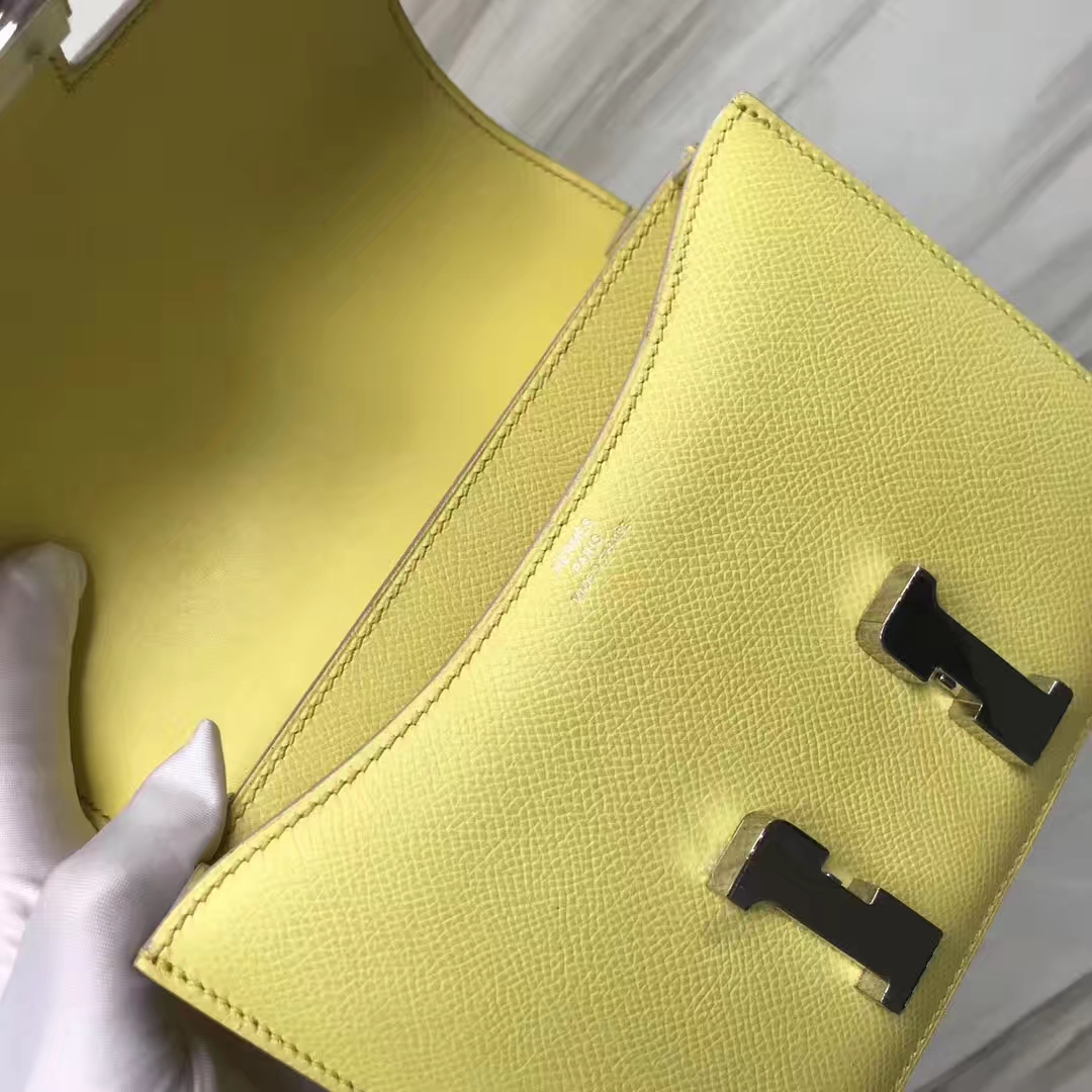 Stock Hermes C9 Yellow Soupre Epsom Calf Constance Bag18CM Silver Hardware