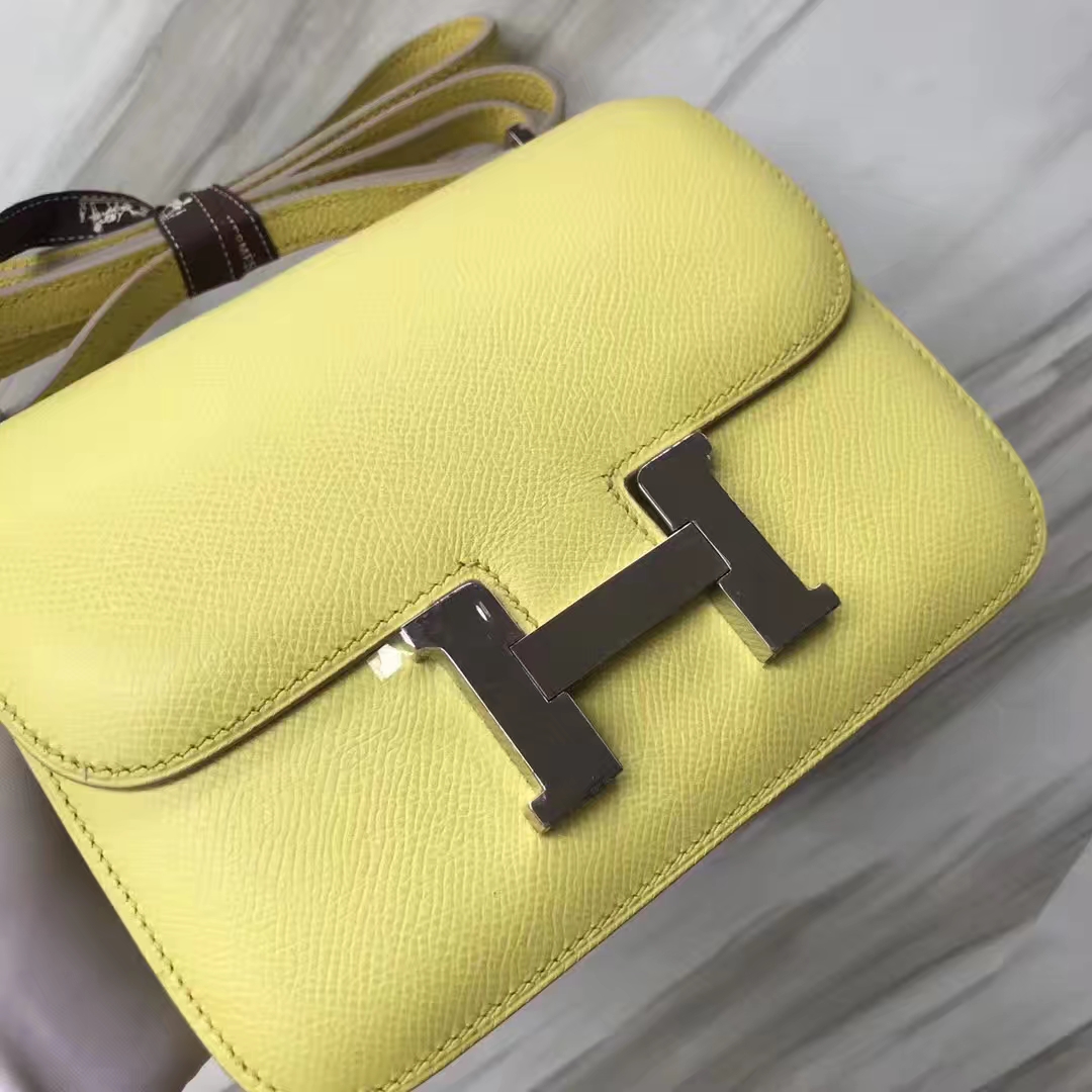 Stock Hermes C9 Yellow Soupre Epsom Calf Constance Bag18CM Silver Hardware