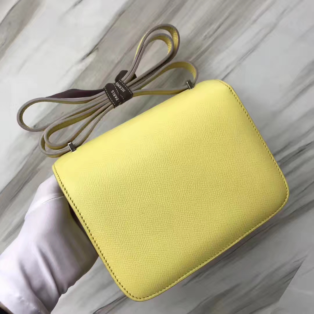 Stock Hermes C9 Yellow Soupre Epsom Calf Constance Bag18CM Silver Hardware