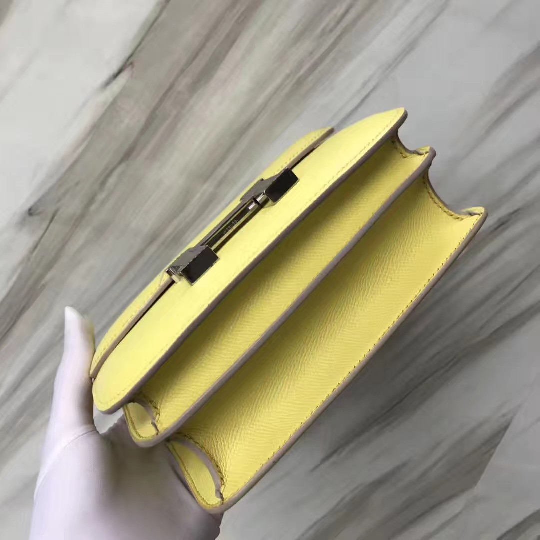 Stock Hermes C9 Yellow Soupre Epsom Calf Constance Bag18CM Silver Hardware