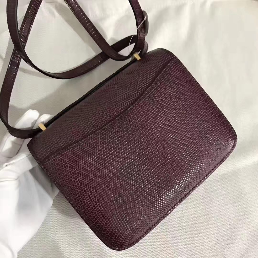 Customization Hermes CK57 Bordeaux Lizard Leather Constance18CM Gold Hardware