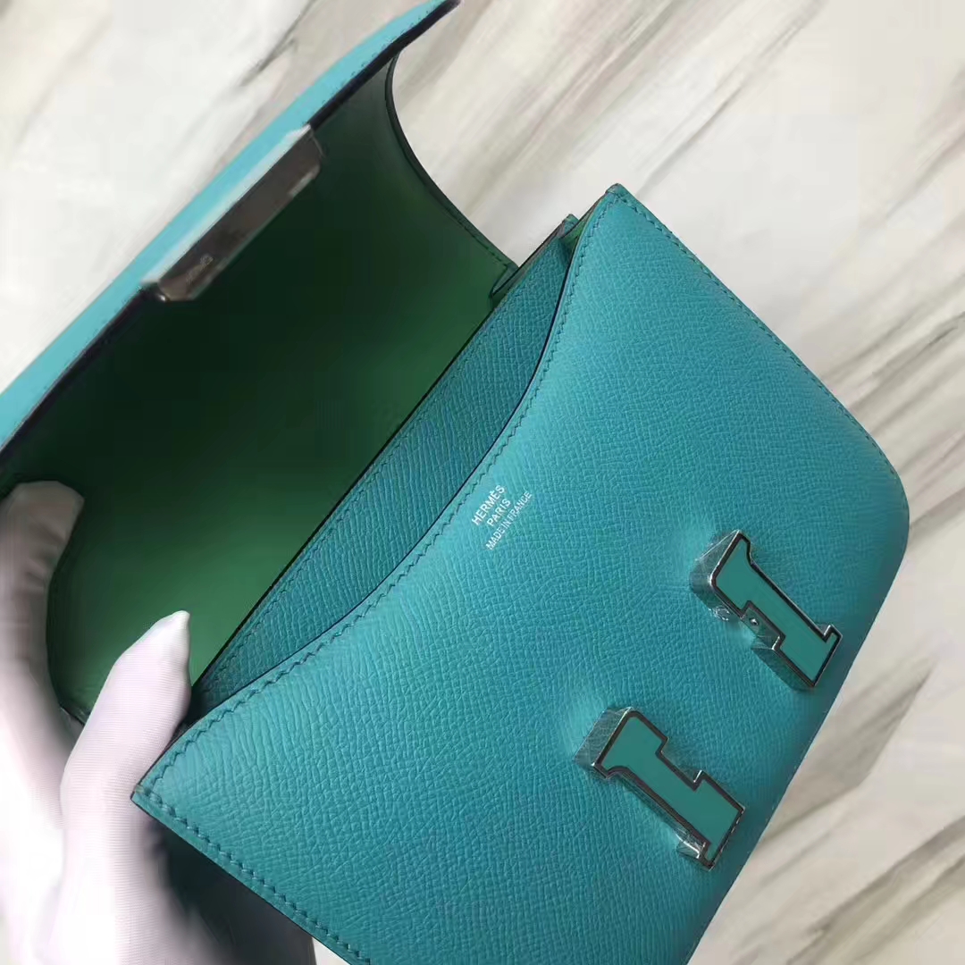 Stock Fashion Hermes Constance18CM Bag 7F Blue Paon Epsom Calf Mint Green Inner
