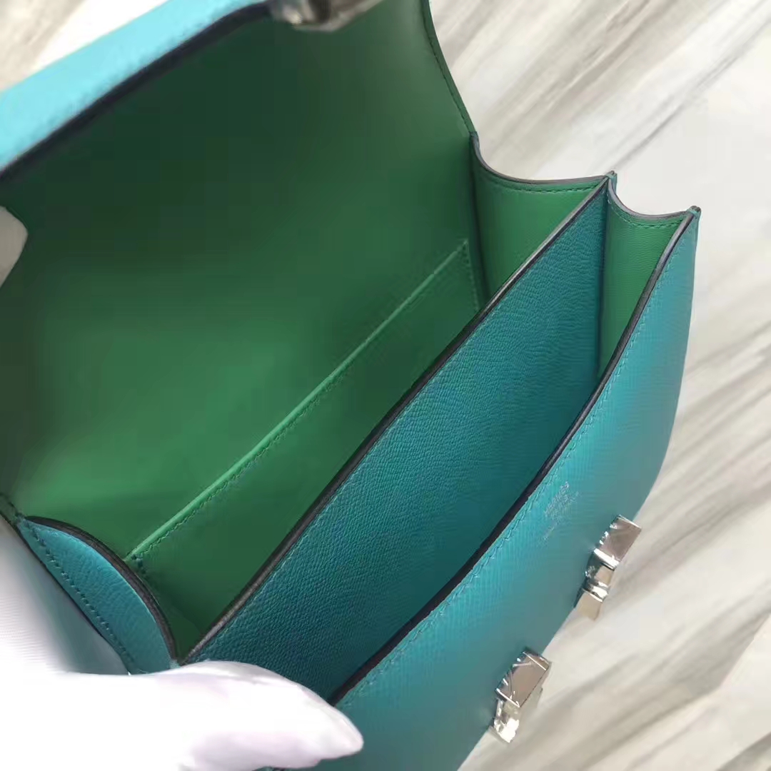Stock Fashion Hermes Constance18CM Bag 7F Blue Paon Epsom Calf Mint Green Inner