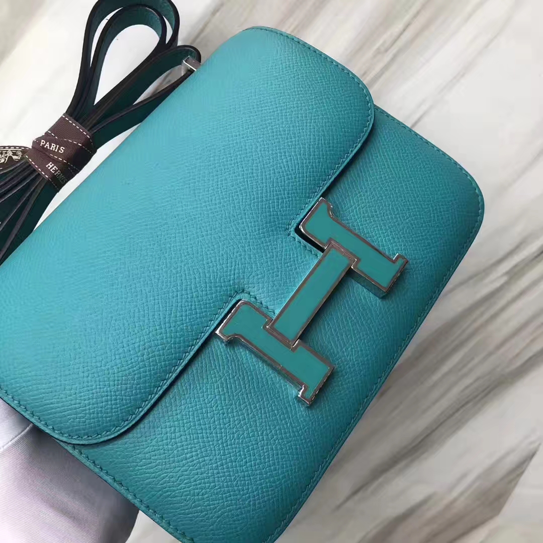 Stock Fashion Hermes Constance18CM Bag 7F Blue Paon Epsom Calf Mint Green Inner