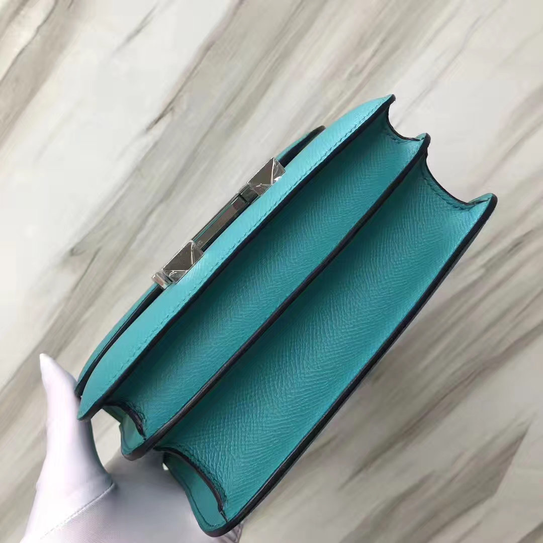 Stock Fashion Hermes Constance18CM Bag 7F Blue Paon Epsom Calf Mint Green Inner
