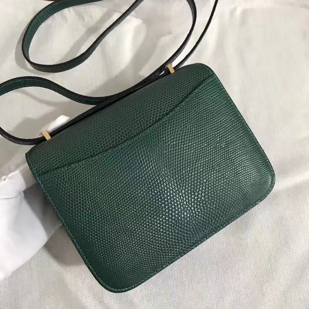 Customization Hermes Lizard Constance18CM Shoulder Bag CK67 Vert Fonce Gold Hardware