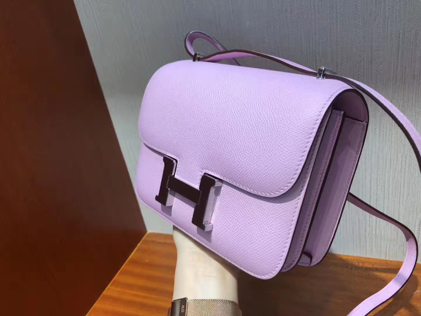 Stock New Hermes X9 Mallow Purple Epsom Calf Constance Bag18cm Silver Hardware