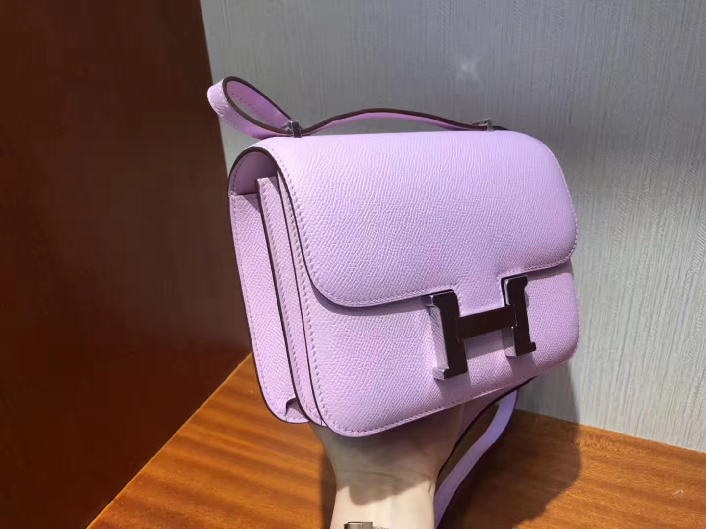 Stock New Hermes X9 Mallow Purple Epsom Calf Constance Bag18cm Silver Hardware