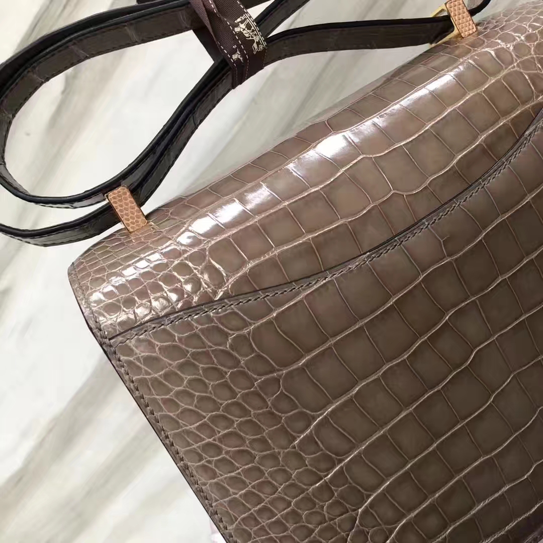 Customization Hermes CK81 Gris Tourterelle Shiny Crocodile Constance23CM Bag Lizard Buckle