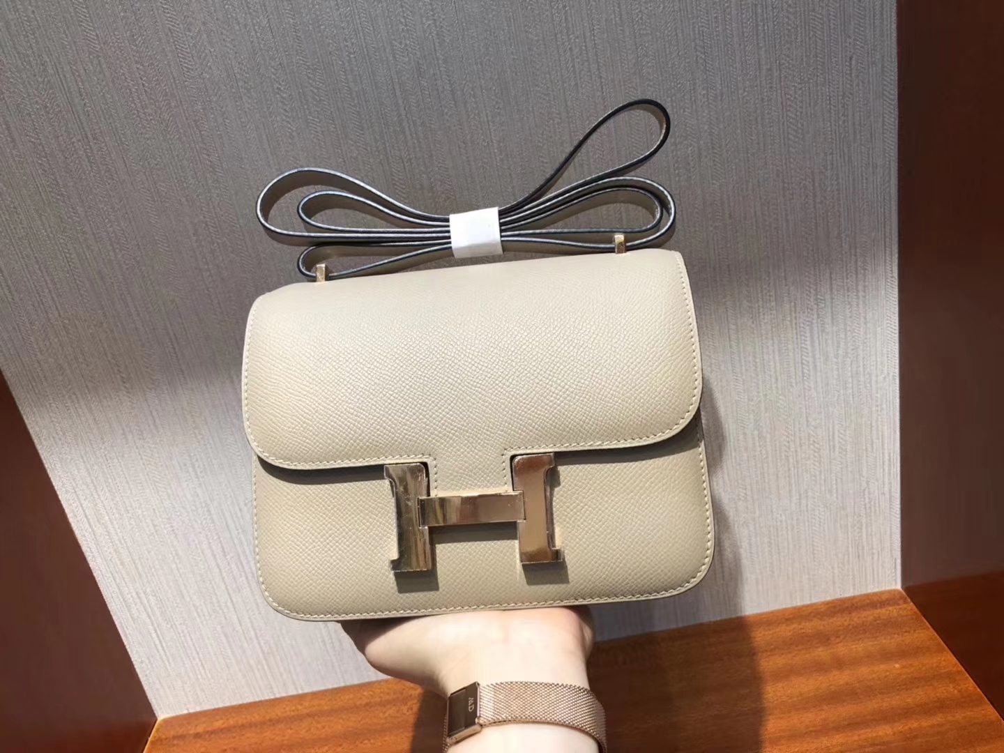 Sale Hermes S2 Gris Trench Epsom Calf Constance Bag18CM Rose Gold Hardware