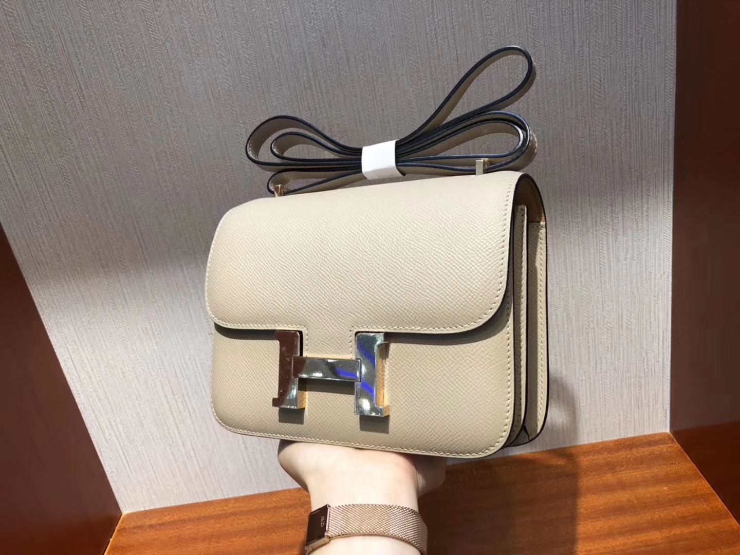 Sale Hermes S2 Gris Trench Epsom Calf Constance Bag18CM Rose Gold Hardware