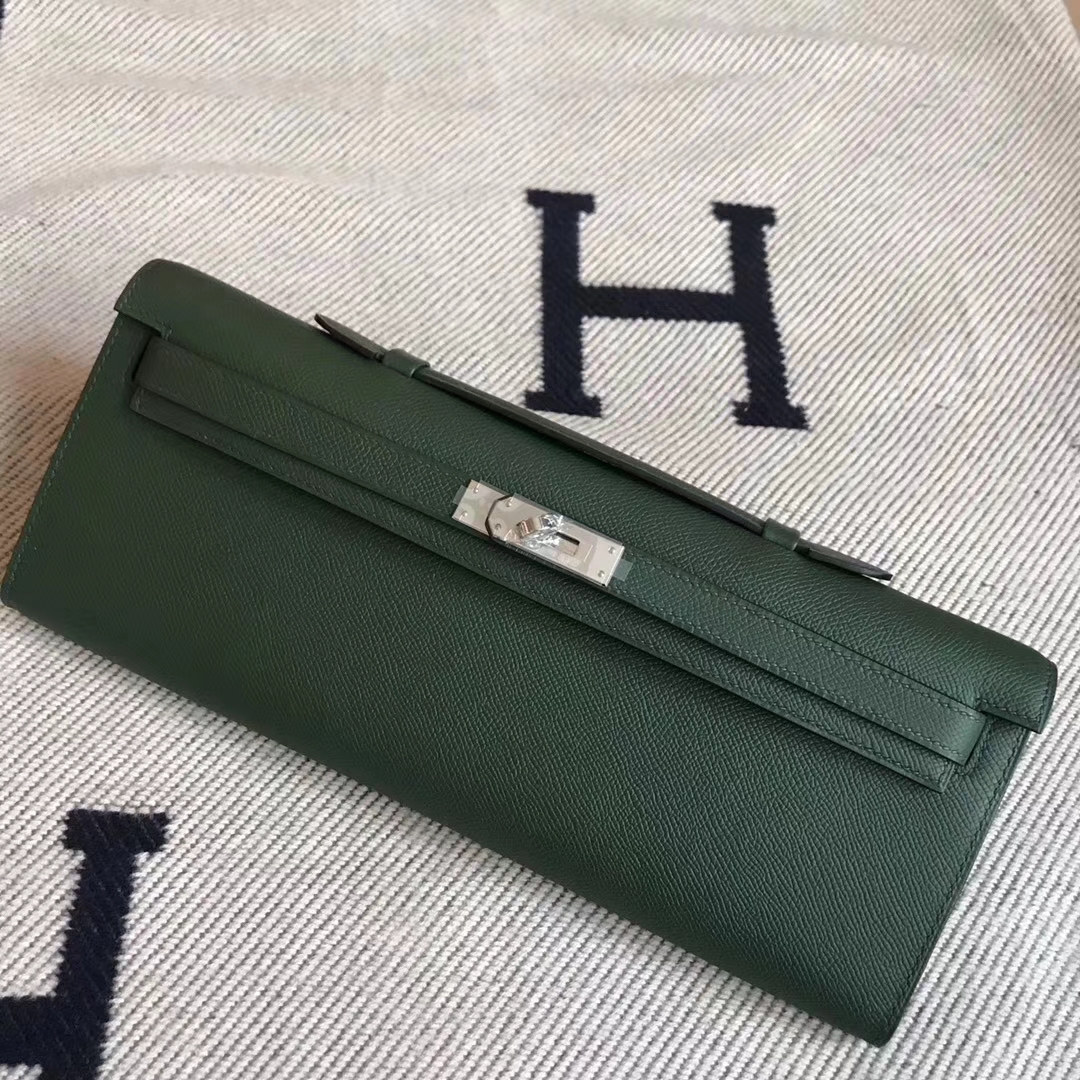 Hot Sale Hermes English Green Epsom Calfskin Kelly Cut Clutch Bag 31CM