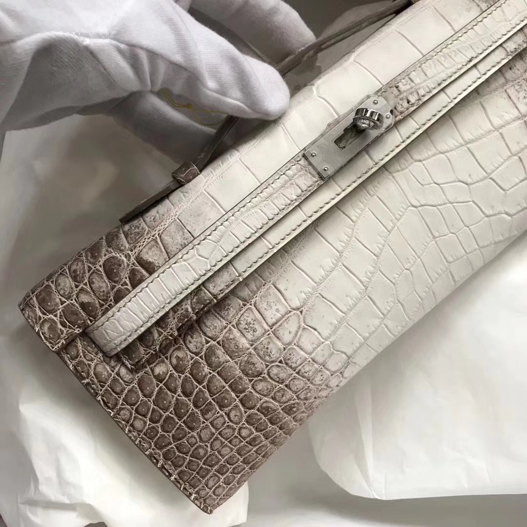 Elegant Hermes Himalaya Crocodile Leather Kelly Cut Evening Clutch Bag