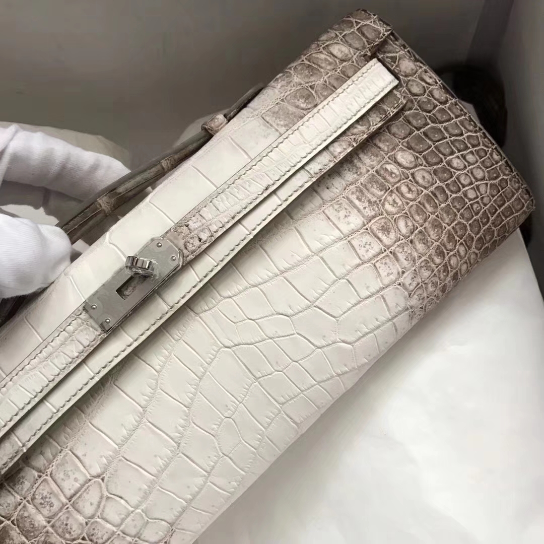 Elegant Hermes Himalaya Crocodile Leather Kelly Cut Evening Clutch Bag