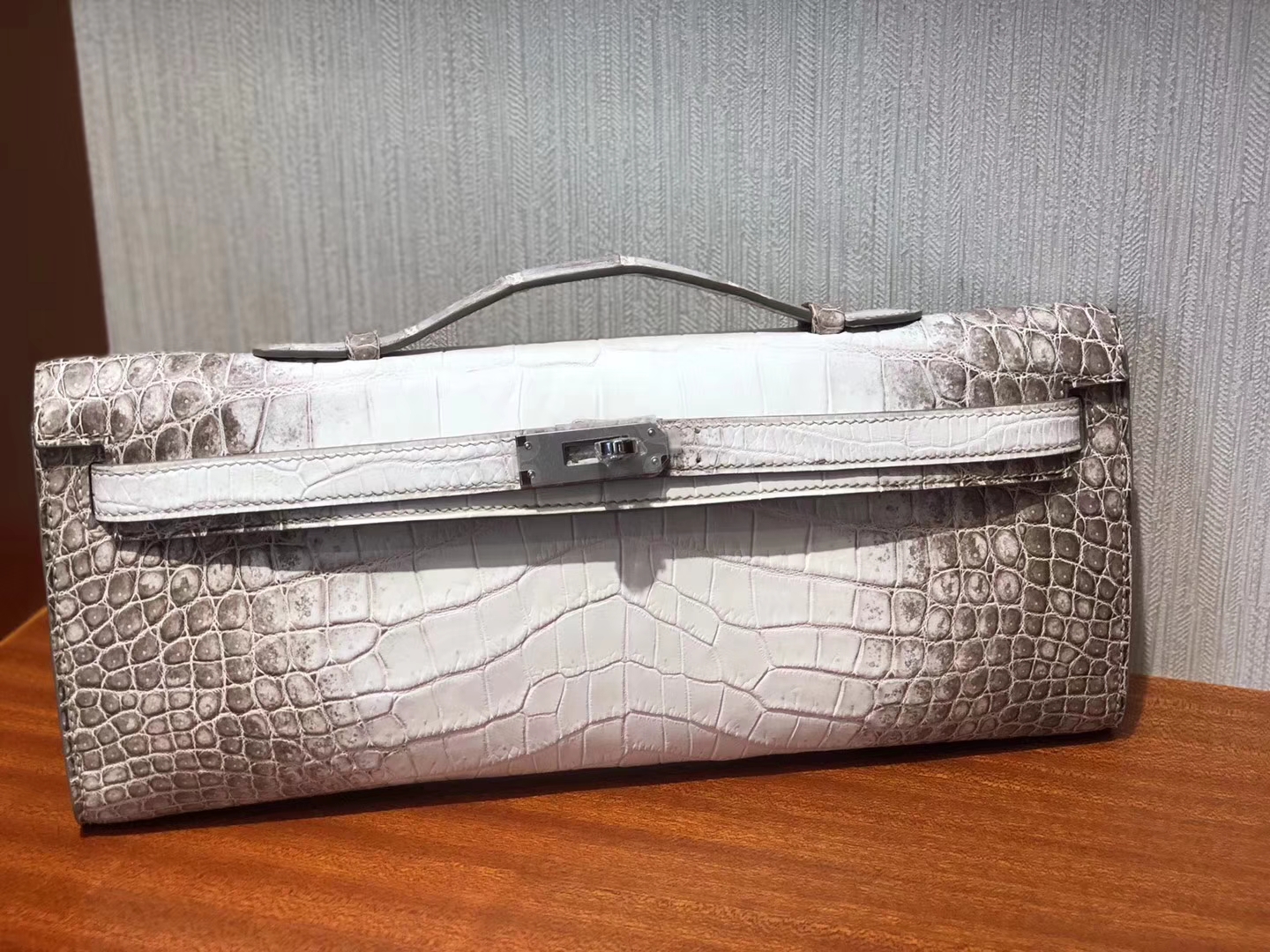 Noble Hermes Himalaya Color Crocodile Leather Kelly Cut Clutch Bag31CM