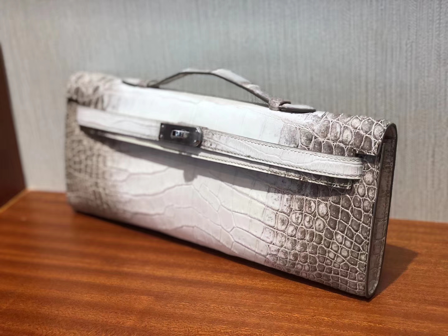 Noble Hermes Himalaya Color Crocodile Leather Kelly Cut Clutch Bag31CM