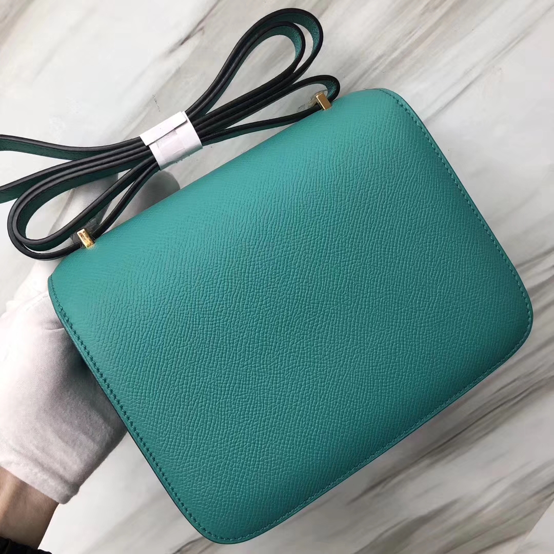 Stock Hermes 7F Blue Paon Epsom Calf Constance Bag18CM Gold Hardware