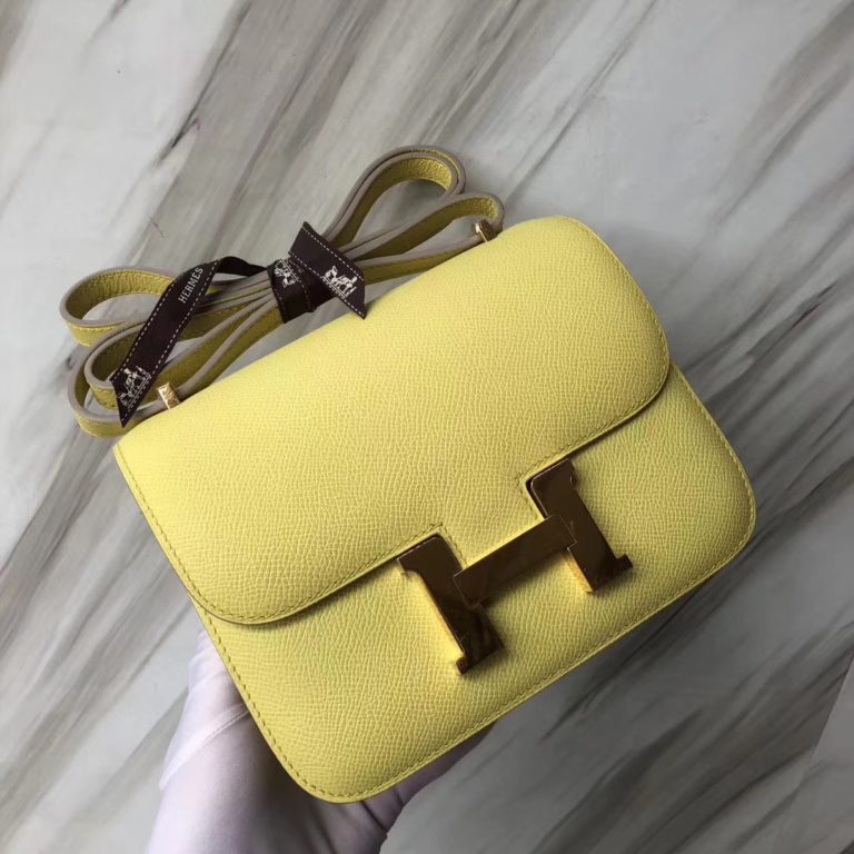 Hermes Epsom Calf Constance 18CM Bag in C9 Yellow Soupre Gold Hardware