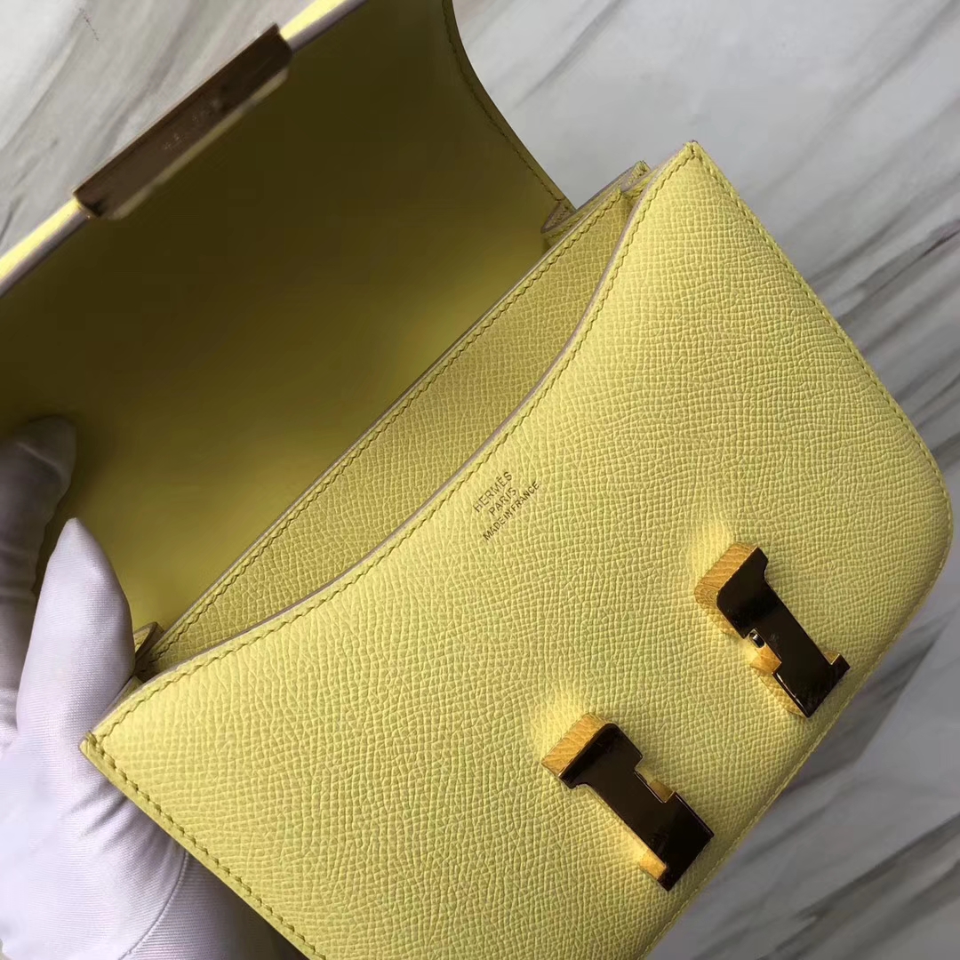 Stock Hermes Epsom Calf Constance18CM Bag in C9 Yellow Soupre Gold Hardware