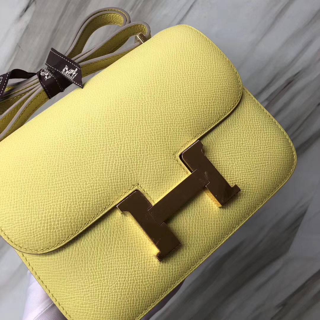 Stock Hermes Epsom Calf Constance18CM Bag in C9 Yellow Soupre Gold Hardware