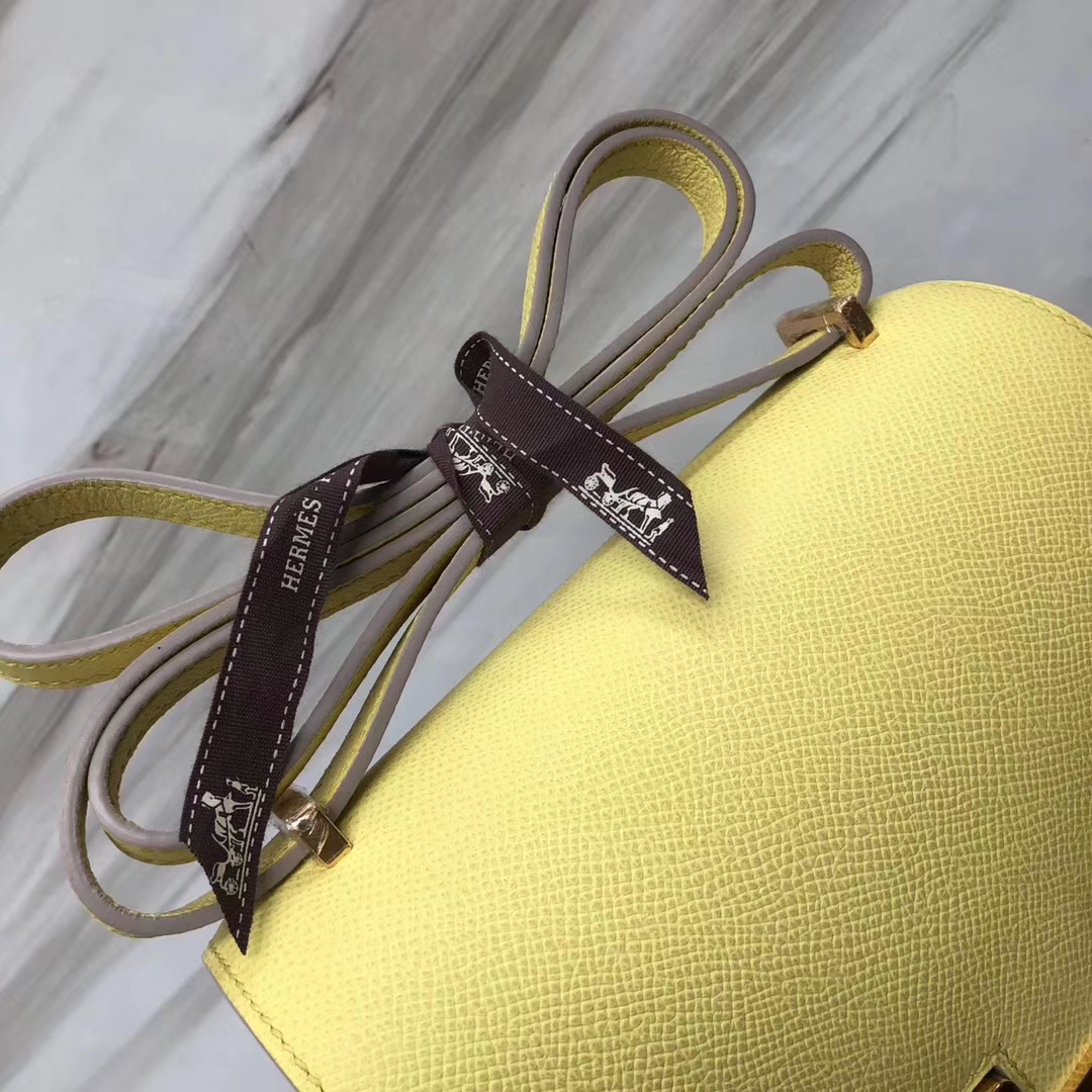 Stock Hermes Epsom Calf Constance18CM Bag in C9 Yellow Soupre Gold Hardware