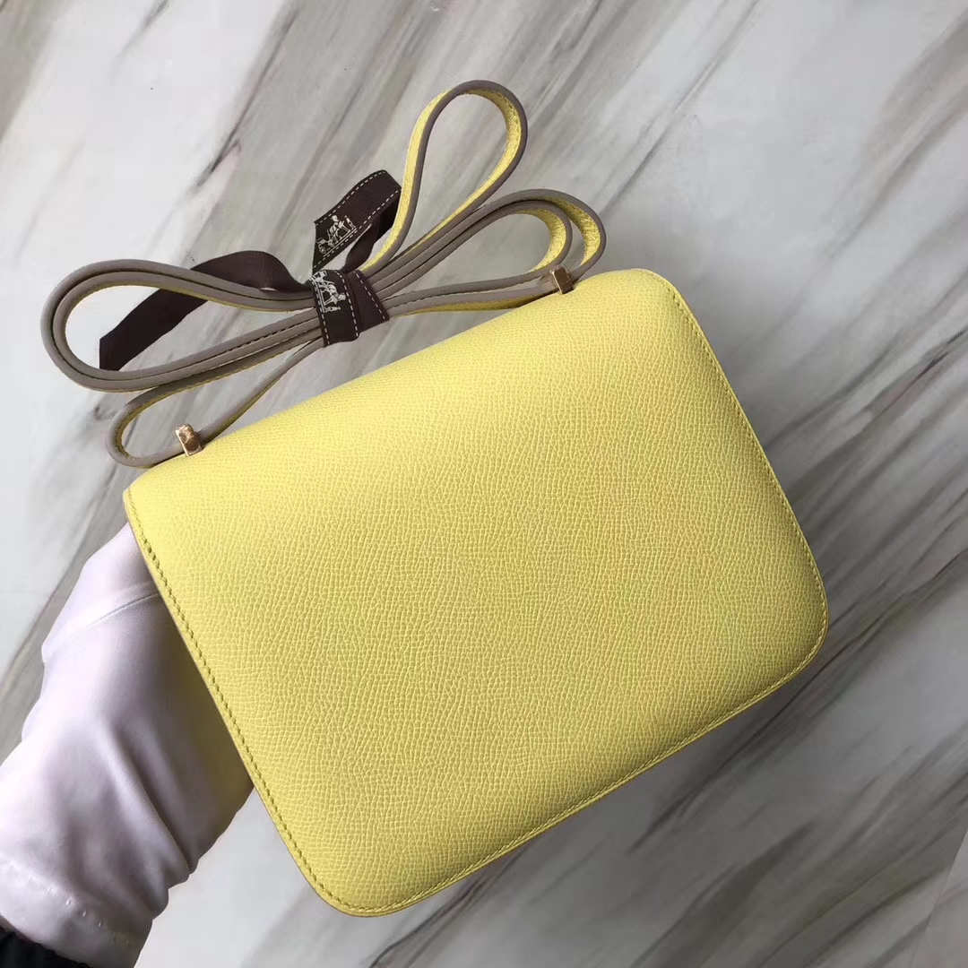 Stock Hermes Epsom Calf Constance18CM Bag in C9 Yellow Soupre Gold Hardware