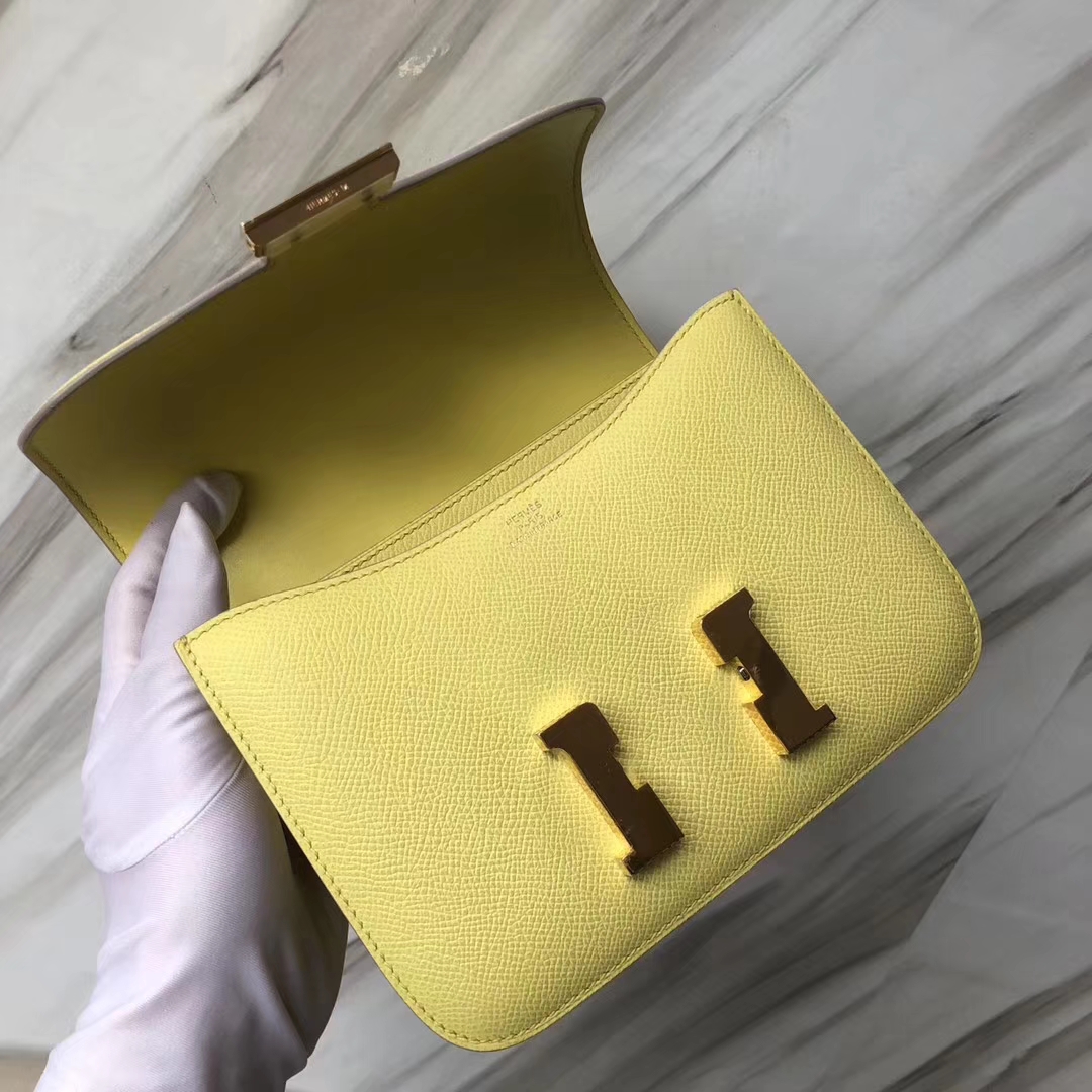 Stock Hermes Epsom Calf Constance18CM Bag in C9 Yellow Soupre Gold Hardware