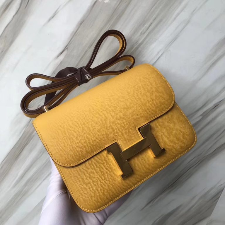 Hermes 9D Ambre Yellow Epsom Calf Constance Shoulder Bag 18CM Gold Hardware