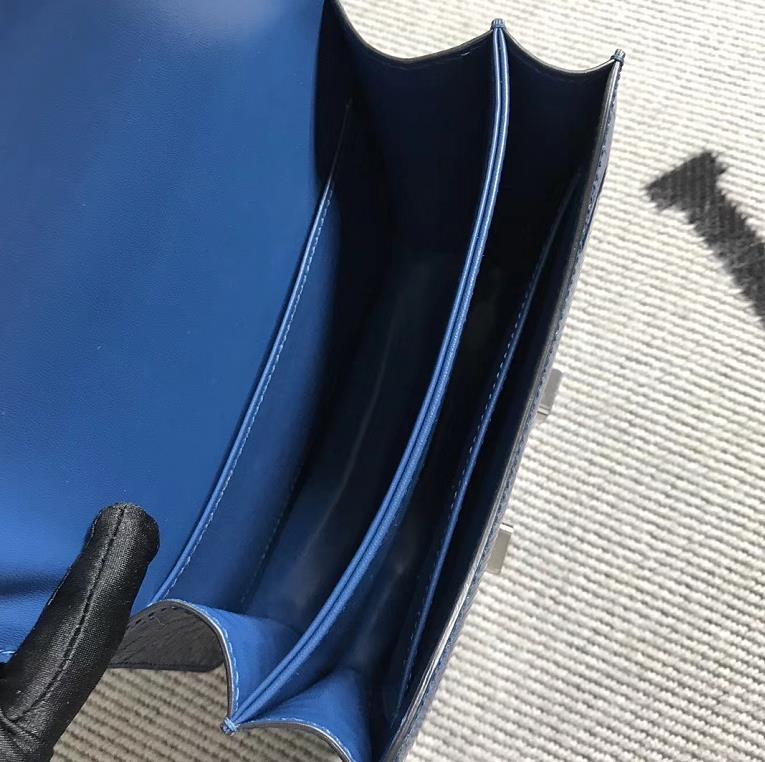 Stock Hermes Shiny Crocodile Constance Bag19CM in Royal Blue Silver Hardware