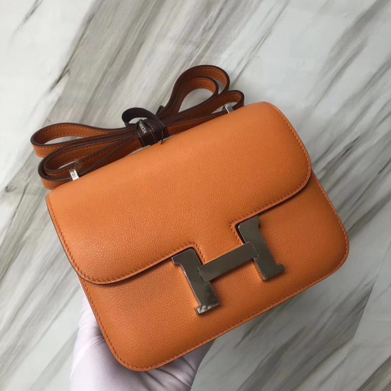 Hermes Constance 18CM Bag in i9 Apricot Evecolor Leather Silver Hardware