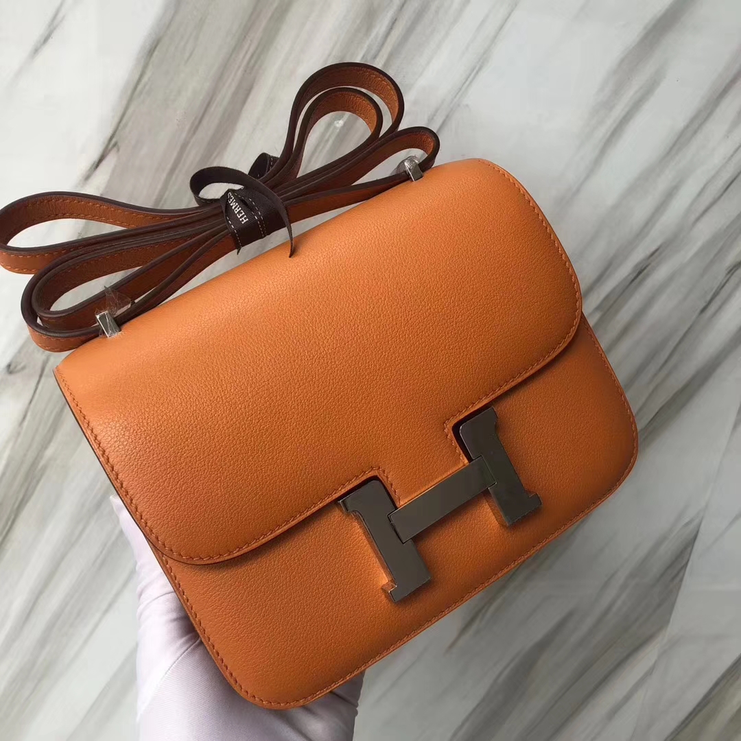 Stock Discount Hermes Constance18CM Bag in i9 Apricot Evecolor Leather Silver Hardware