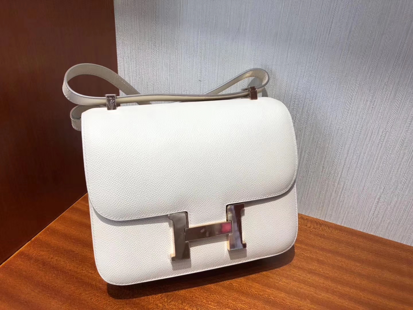 Hermes CK10 Craie/S5 Rose Tomato inner Epsom Calf Constance Bag24CM Rose Gold Hardware