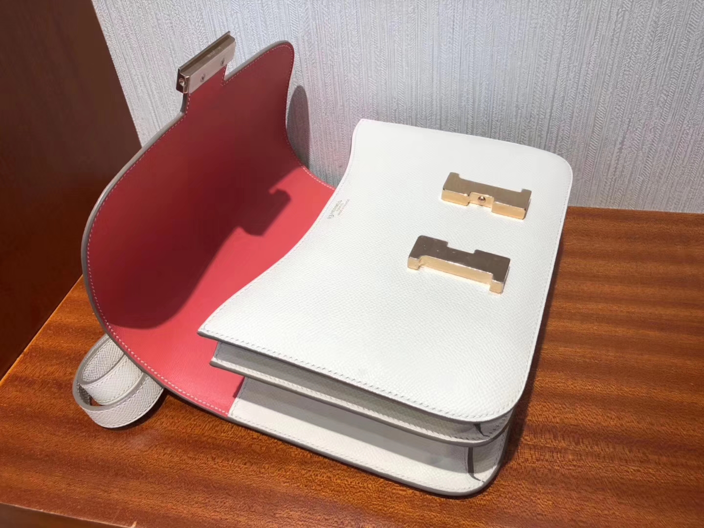 Hermes CK10 Craie/S5 Rose Tomato inner Epsom Calf Constance Bag24CM Rose Gold Hardware