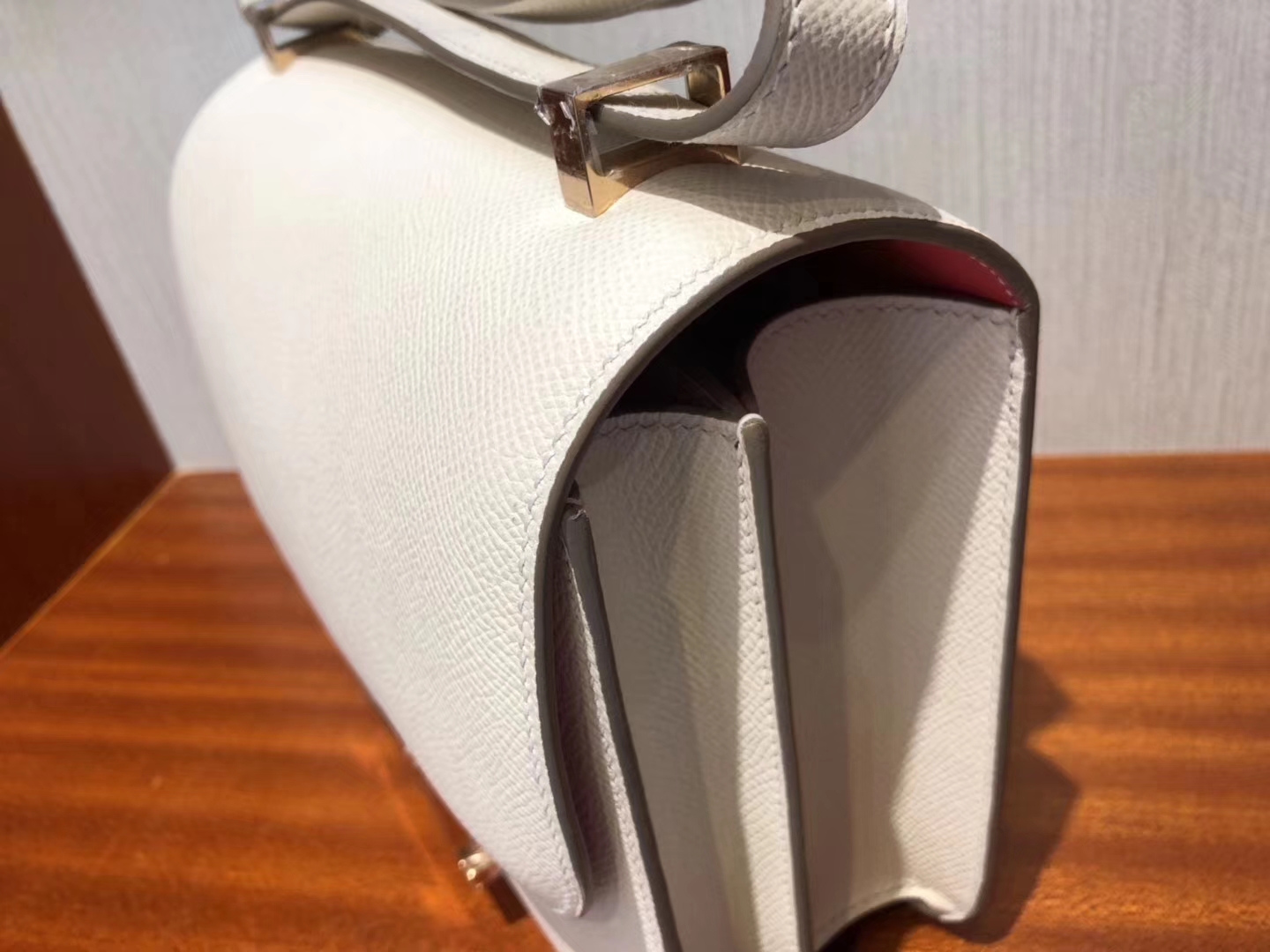 Hermes CK10 Craie/S5 Rose Tomato inner Epsom Calf Constance Bag24CM Rose Gold Hardware
