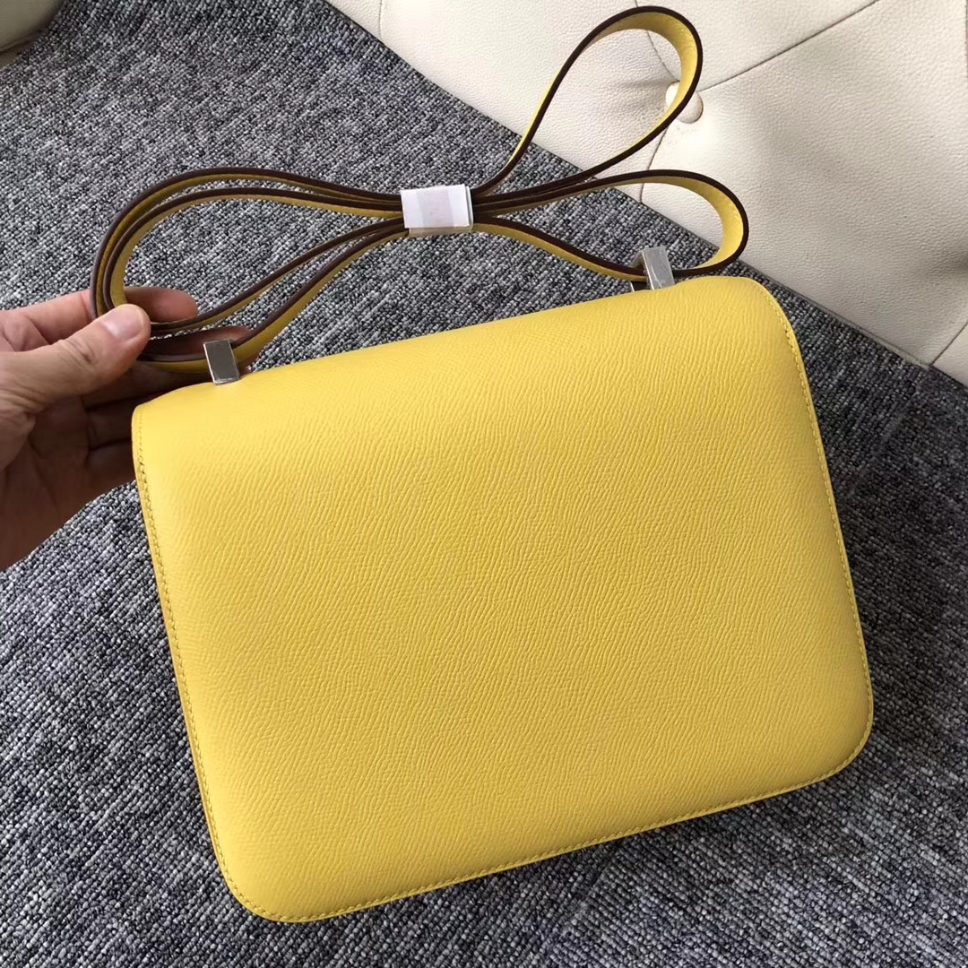 New Arrival Hermes 9O Jaune De Naples Epsom Constance23CM Bag Silver Hardware