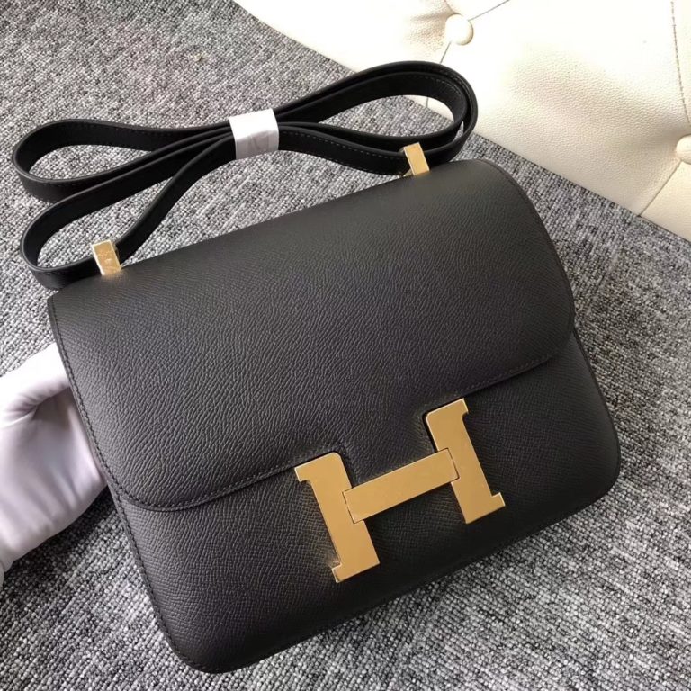 Hermes CK89 Noir Epsom Calf Constance Bag 23CM Gold Hardware