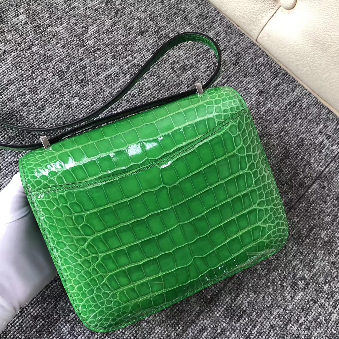 New Hermes Shiny Crocodile Constance18CM Shoulder Bag in 1T Vert Tipien