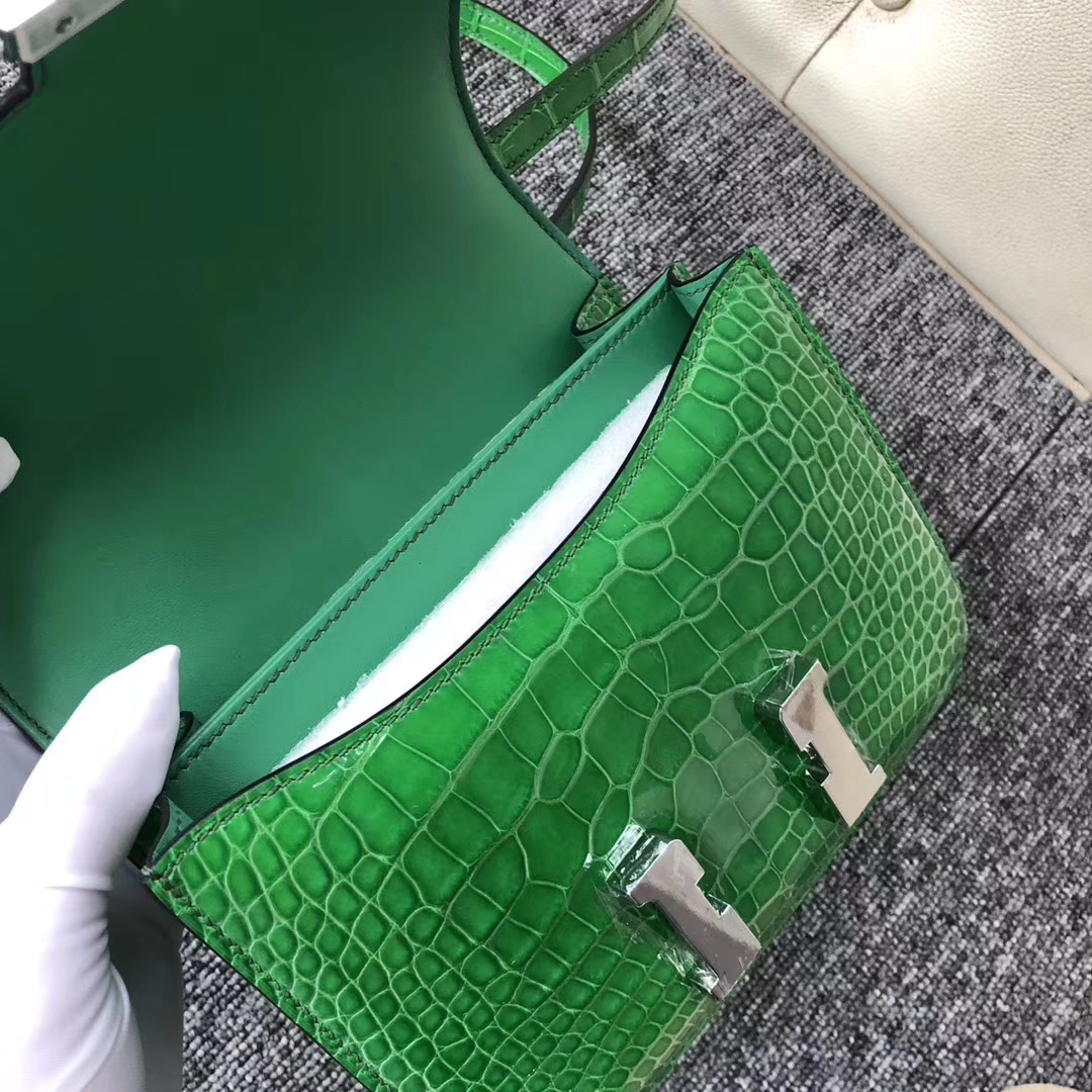 New Hermes Shiny Crocodile Constance18CM Shoulder Bag in 1T Vert Tipien