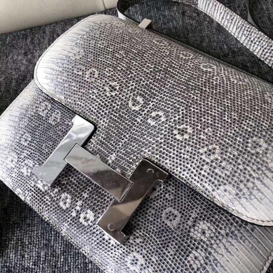Noble Hermes Nature Color Lizard Leather Constance24CM Bag Silver Hardware